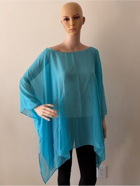 Lightweight Turquoise Sheer Poncho Chiffon Sheer Blouse